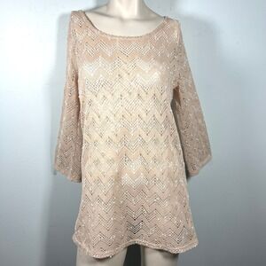 Cal Style USA Crochet Knit Tunic Top Large Layering Boho Festival‎ Elegant Sheer